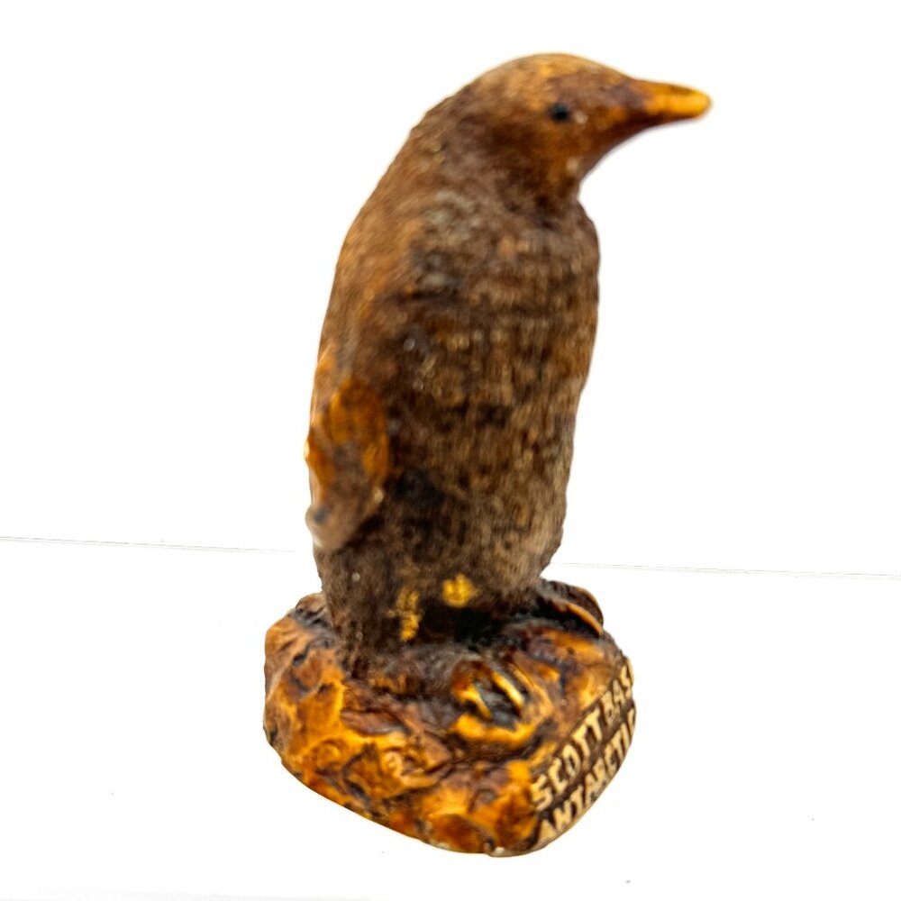 Scott Base Antartica 5" Carved Brown Penguin Resin Figurine Statue Souvenir Wood